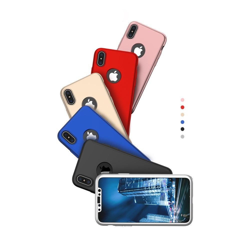Set Husa si Folie de Protectie, Kadeny, Compatibila cu Apple iPhone X, Full Cover 360°, Plastic + Sticla, Rosu