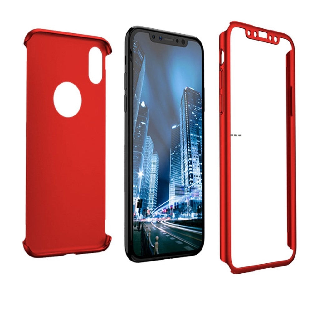 Set Husa si Folie de Protectie, Kadeny, Compatibila cu Apple iPhone X, Full Cover 360°, Plastic + Sticla, Rosu