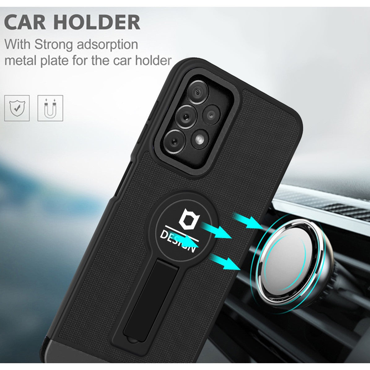 Husa Armor Design cu Stand pentru iPhone 11 Pro Max, Negru, Suport Auto Magnetic, Wireless Charge, Protectie Antisoc, Kaveny