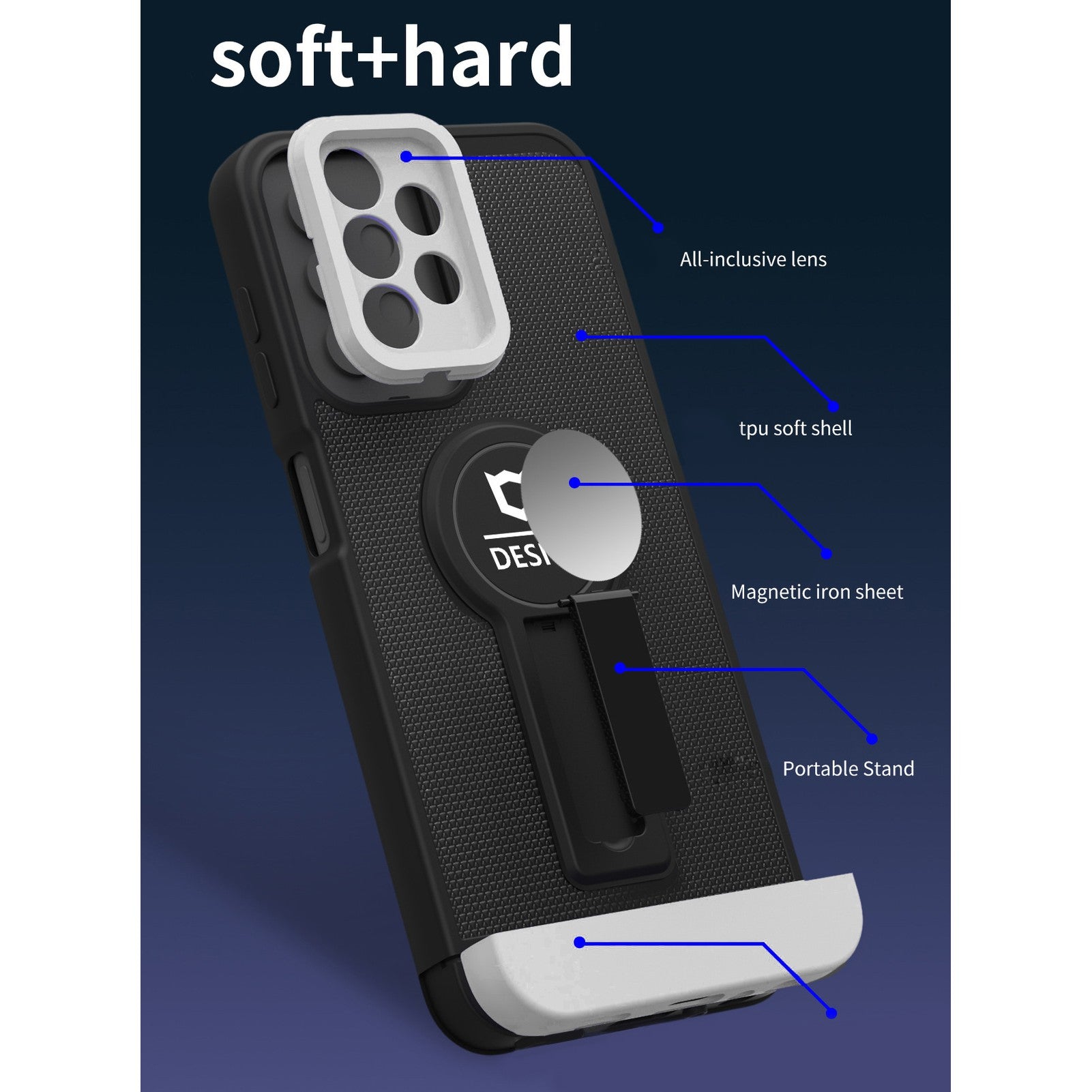 Husa Armor Design cu Stand pentru iPhone 11 Pro, Negru/Alb, Suport Auto Magnetic, Wireless Charge, Protectie Antisoc, Kaveny