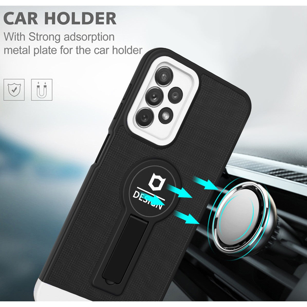Husa Armor Design cu Stand pentru iPhone 12, Negru/Alb, Suport Auto Magnetic, Wireless Charge, Protectie Antisoc, Kaveny
