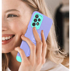 Husa Armor Design cu Stand pentru iPhone 13, Mov/Albastru, Suport Auto Magnetic, Wireless Charge, Protectie Antisoc, Kaveny