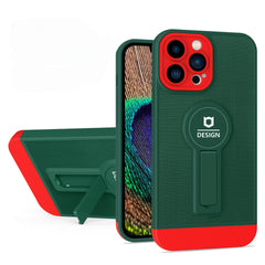 Husa Armor Design cu Stand pentru Apple iPhone 14 Plus (6.7) Verde/Rosu, Suport Auto Magnetic, Protectie Antisoc, Kaveny
