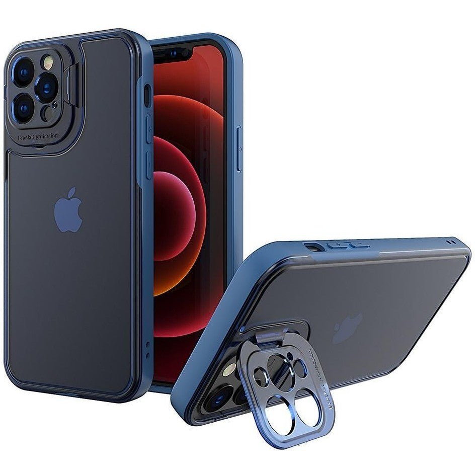 Husa de Protectie, Kaveny, Bracket Series, pentru Apple iPhone 14 Plus, cu Suport si Protectie Camera, Albastru