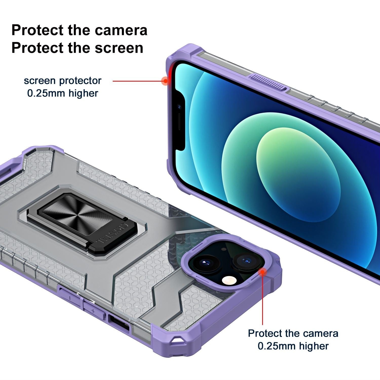 Husa de protectie Kaveny compatibila cu Apple iPhone 13 Acrylic Armor cu suport Mov
