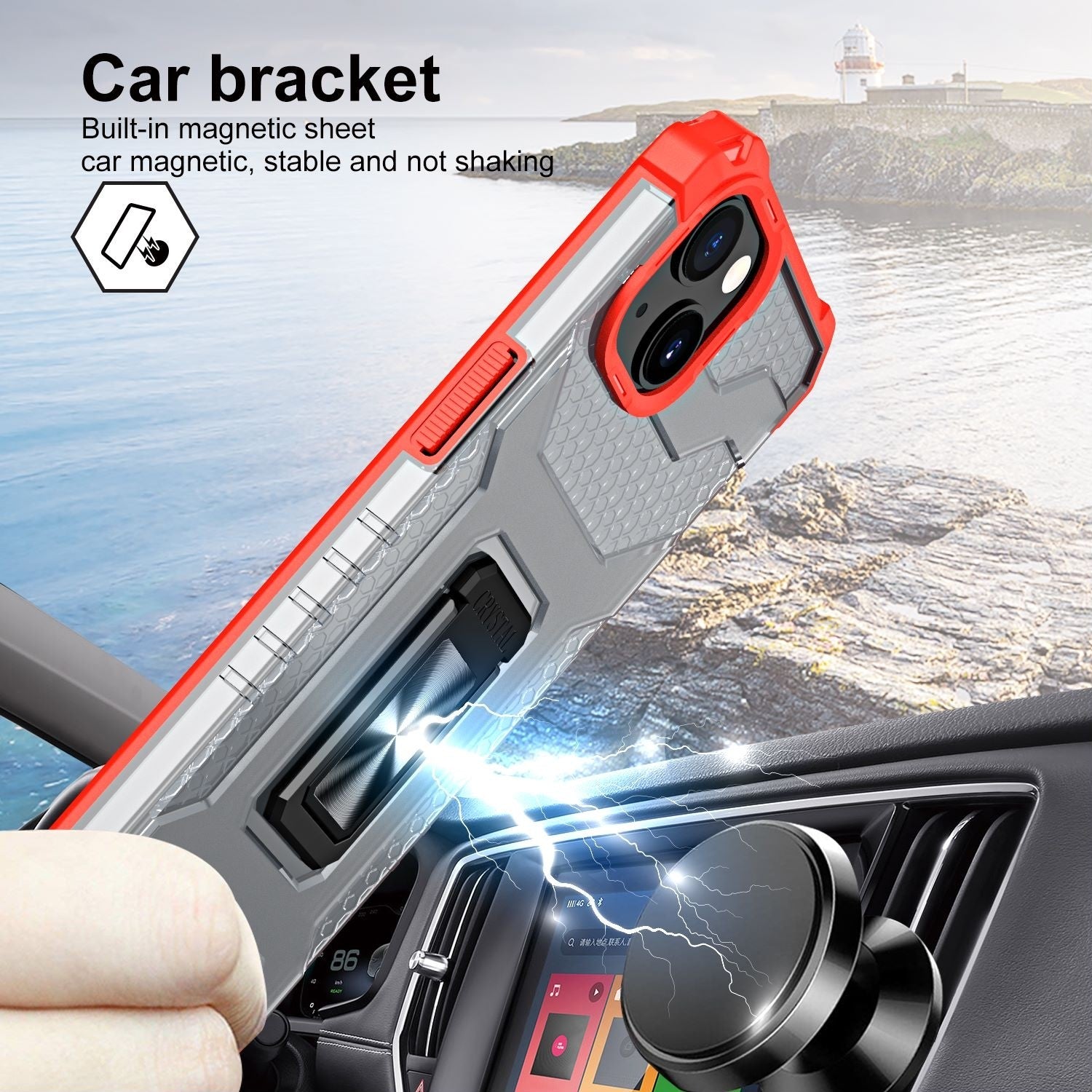 Husa de protectie Kaveny compatibila cu Apple iPhone 13 Acrylic Armor cu suport Rosu