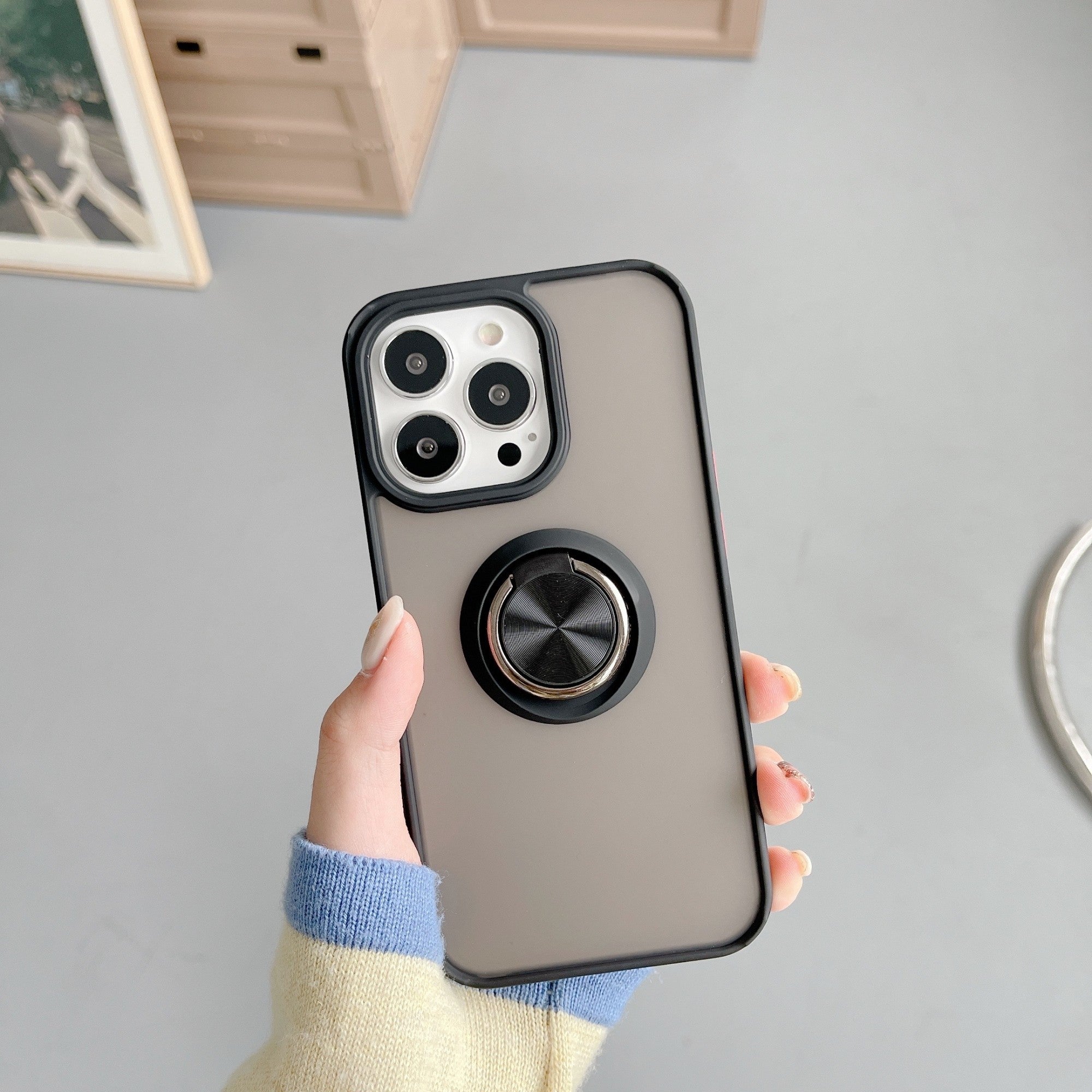 Husa de protectie Kaveny compatibila cu Apple iPhone 13,Defender cu prindere inel,Negru