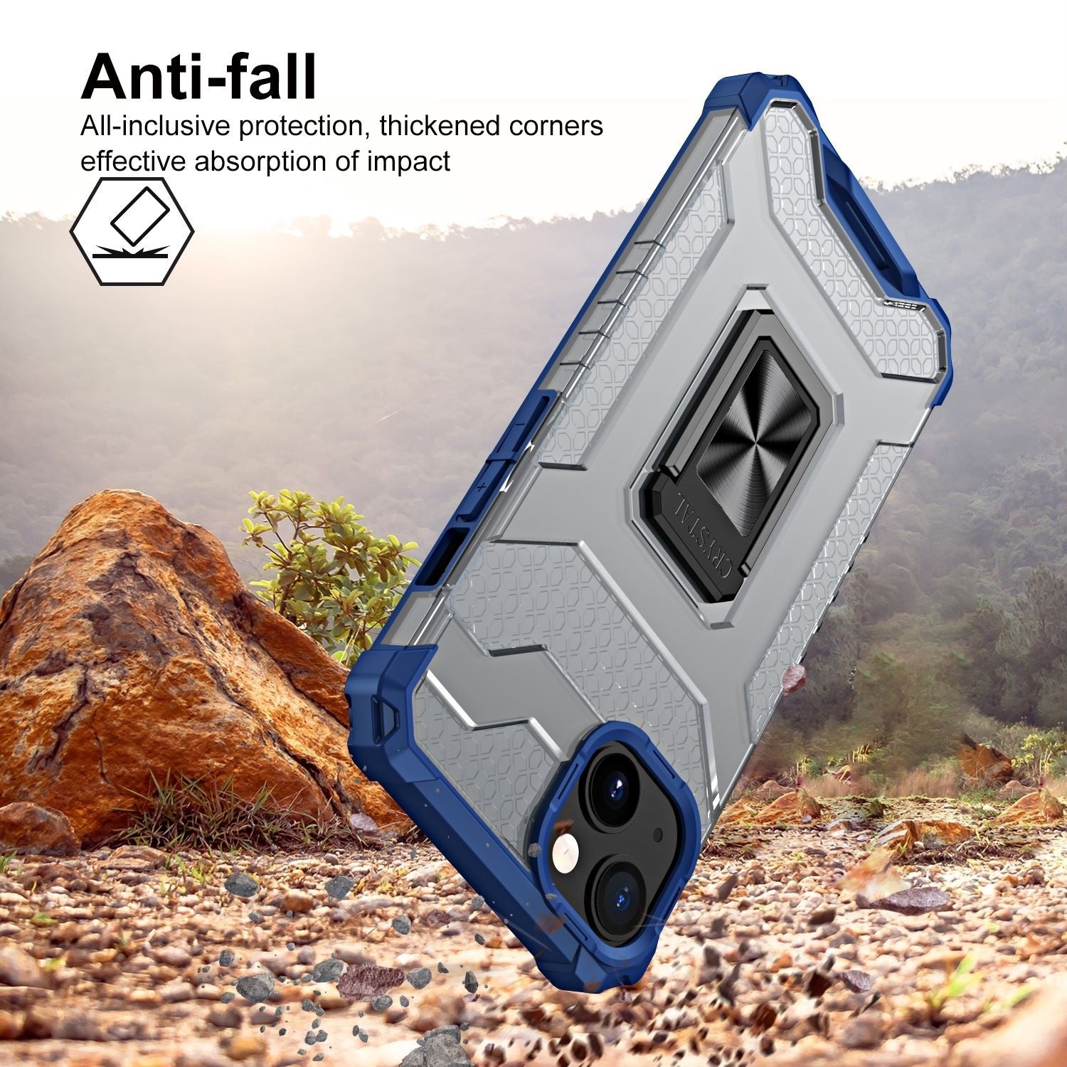 Husa de protectie Kaveny compatibila cu Apple iPhone 13 Mini Acrylic Armor cu suport Albastru
