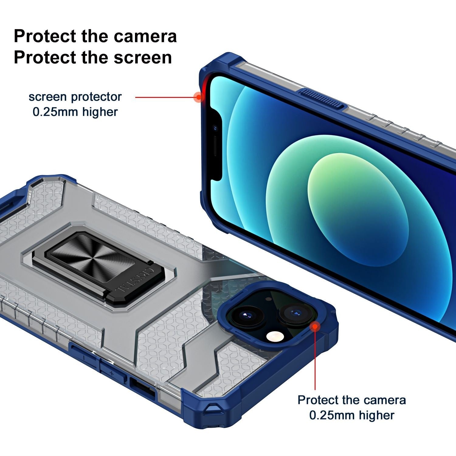Husa de protectie Kaveny compatibila cu Apple iPhone 13 Mini Acrylic Armor cu suport Albastru