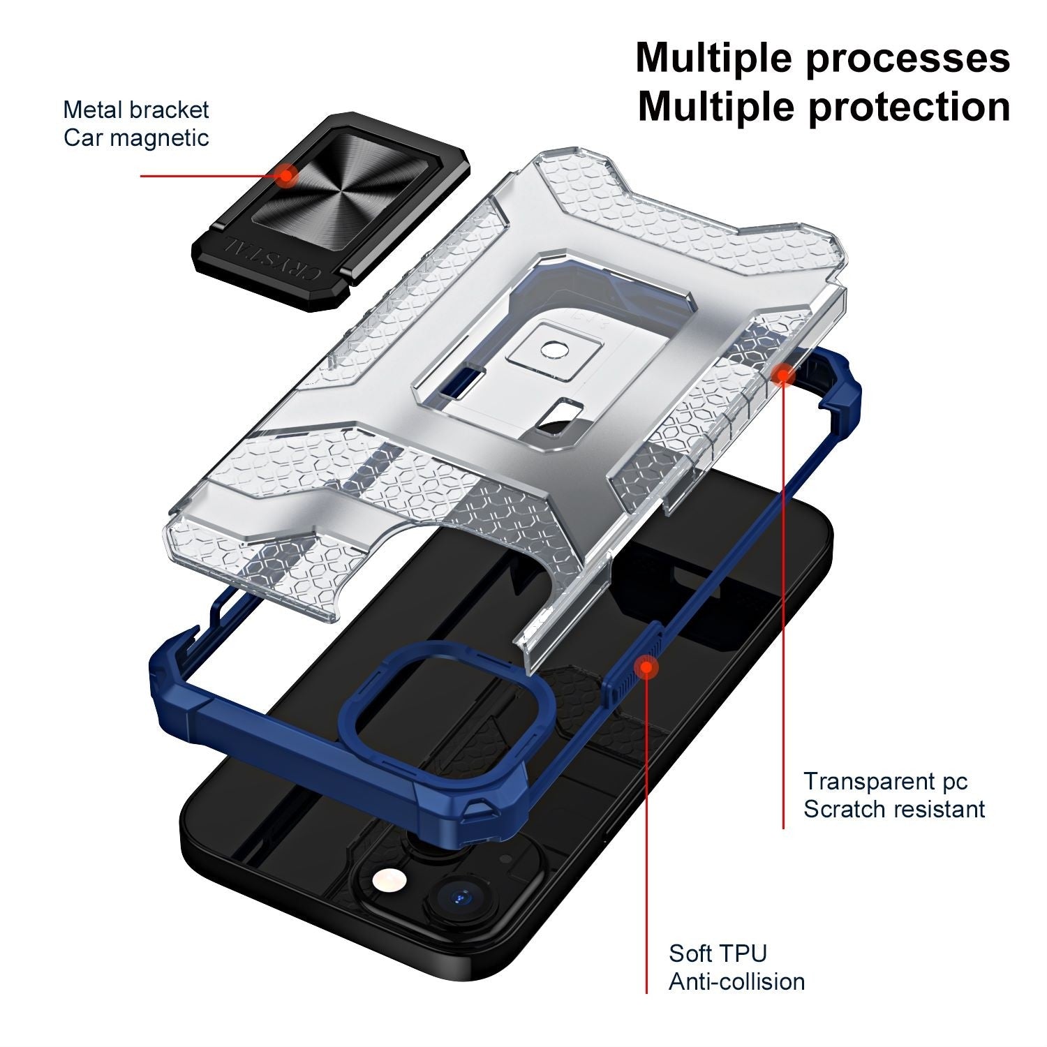 Husa de protectie Kaveny compatibila cu Apple iPhone 13 Mini Acrylic Armor cu suport Albastru