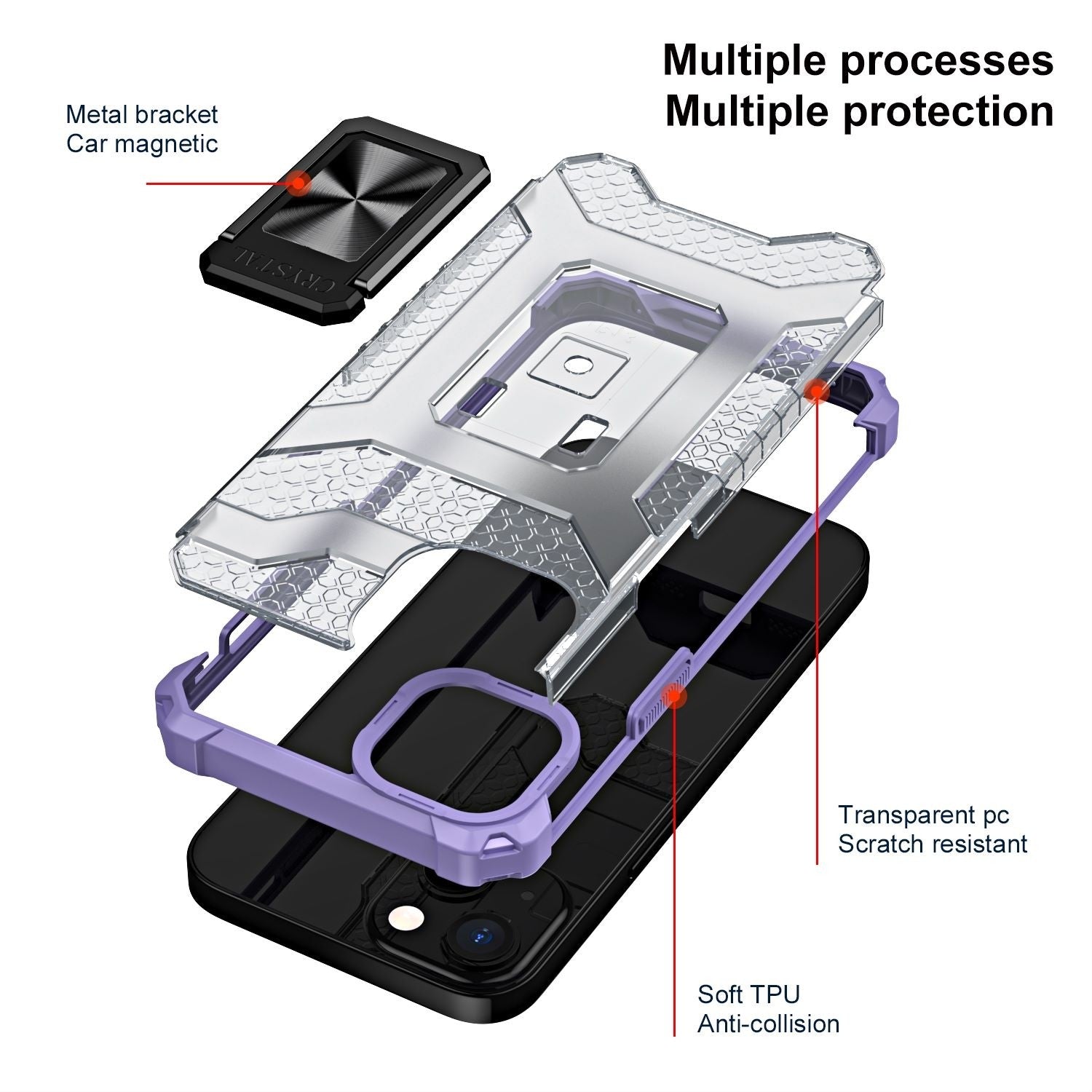 Husa de protectie Kaveny compatibila cu Apple iPhone 13 Mini Acrylic Armor cu suport Mov
