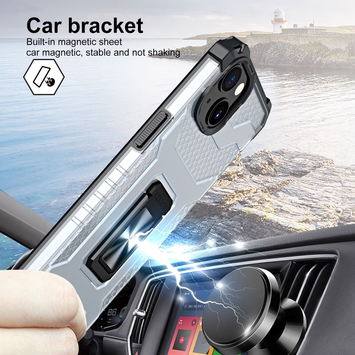Husa de protectie Kaveny compatibila cu Apple iPhone 13 Mini Acrylic Armor cu suport Negru