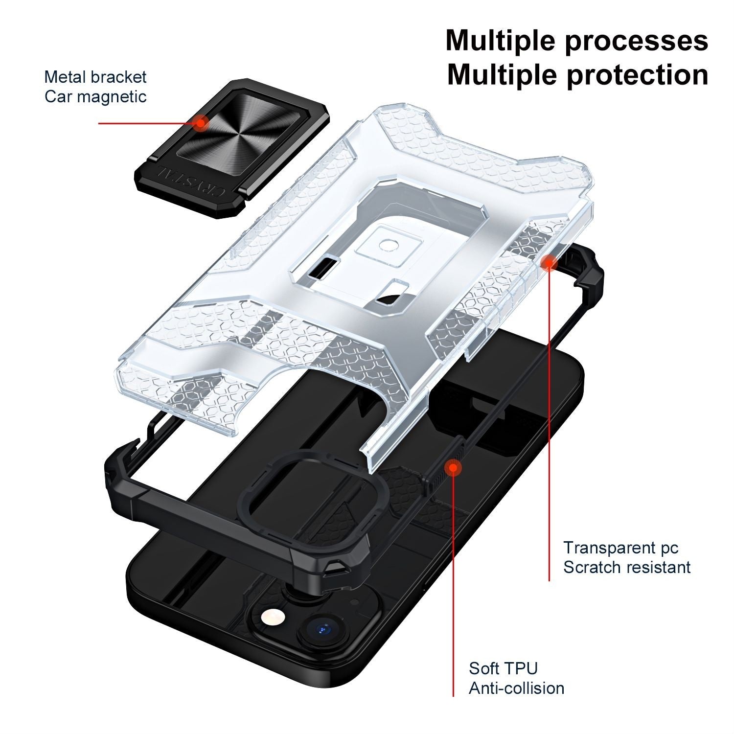 Husa de protectie Kaveny compatibila cu Apple iPhone 13 Mini Acrylic Armor cu suport Negru