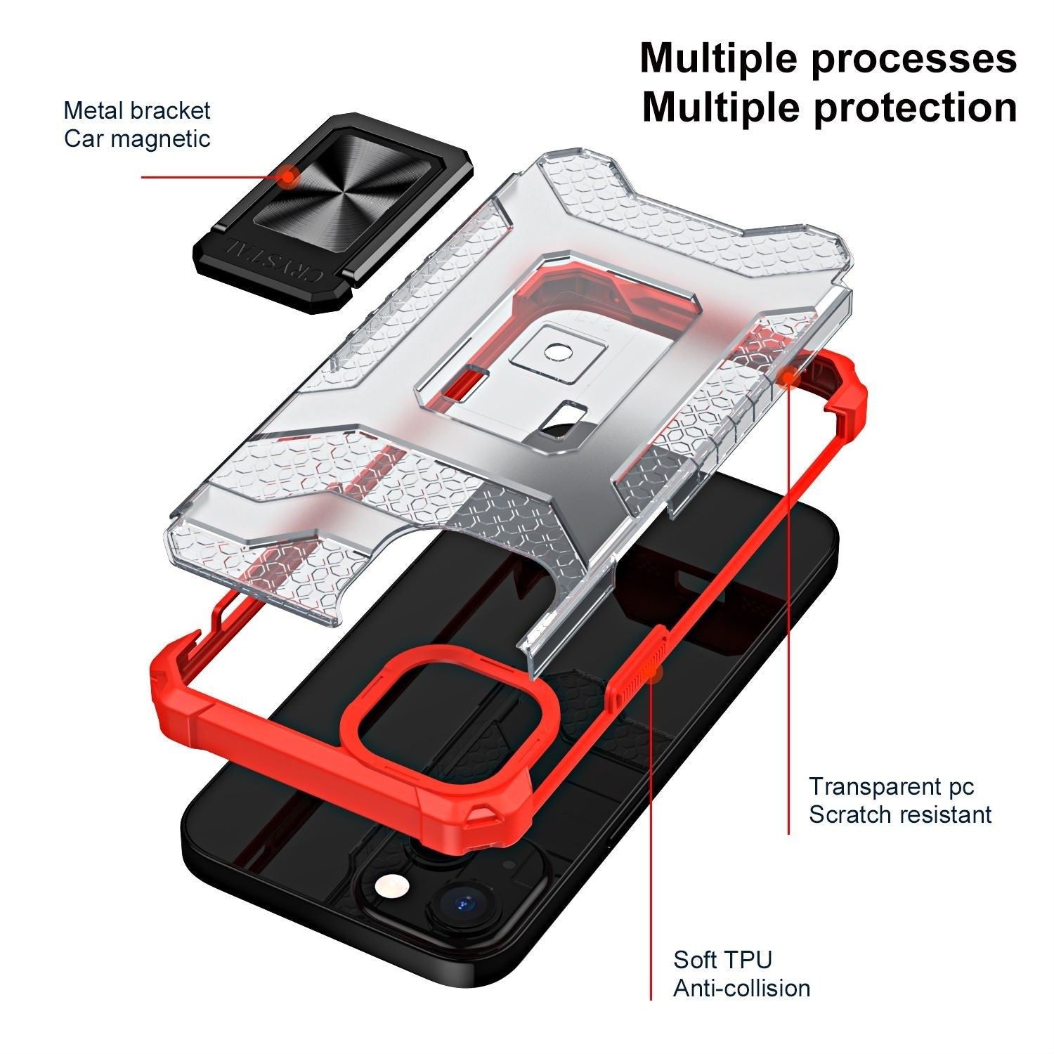 Husa de protectie Kaveny compatibila cu Apple iPhone 13 Mini Acrylic Armor cu suport Rosu