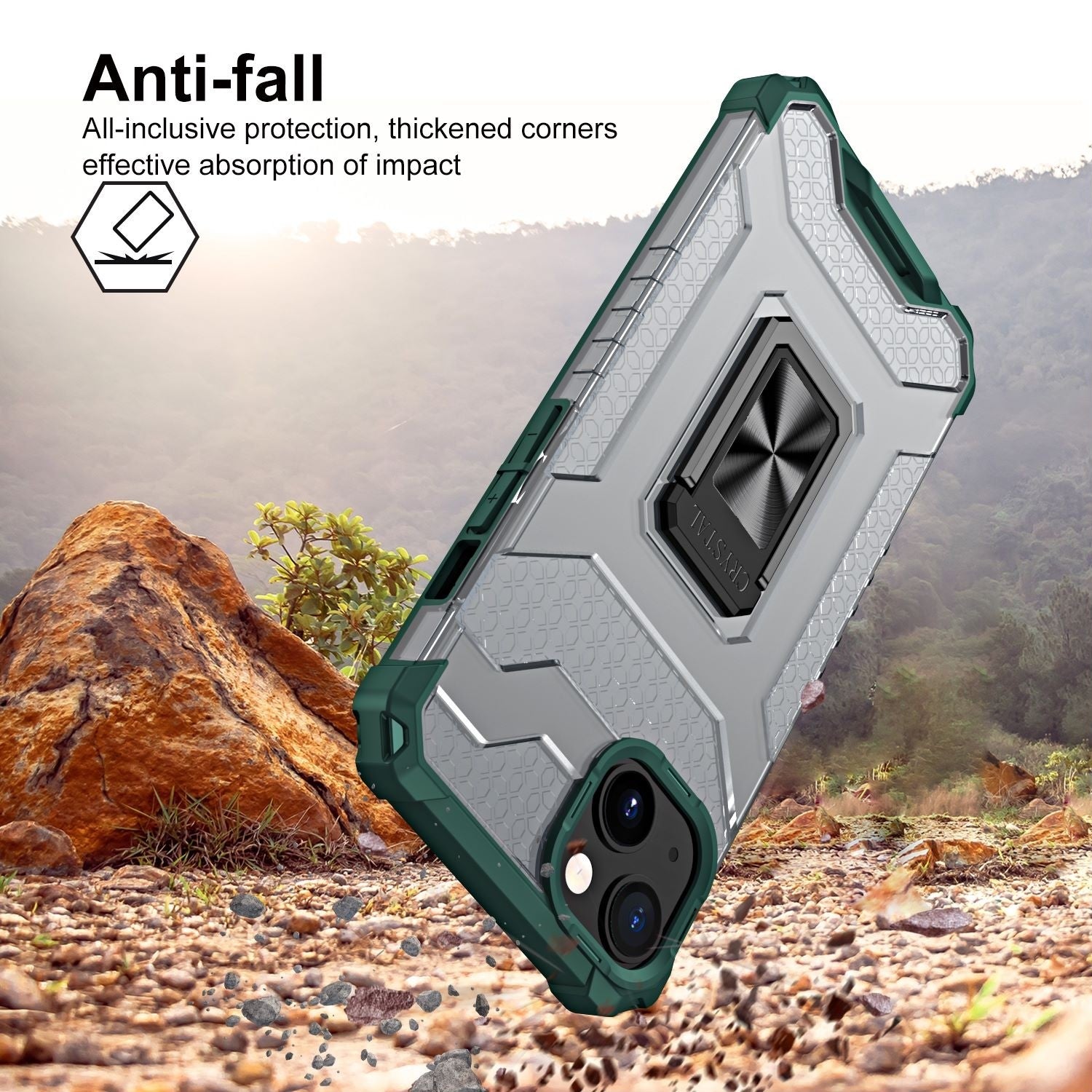 Husa de protectie Kaveny compatibila cu Apple iPhone 13 Mini Acrylic Armor cu suport Verde Inchis