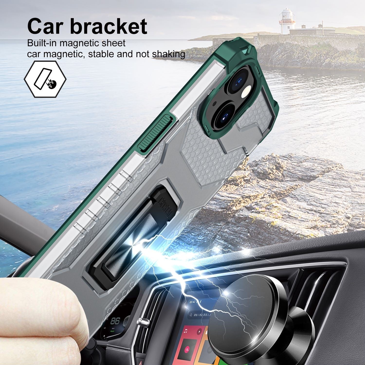 Husa de protectie Kaveny compatibila cu Apple iPhone 13 Mini Acrylic Armor cu suport Verde Inchis