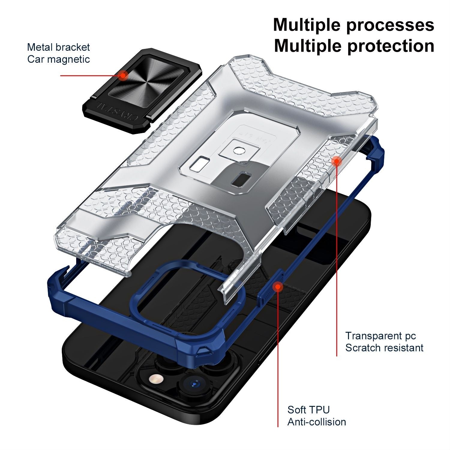 Husa de protectie Kaveny compatibila cu Apple iPhone 13 Pro Acrylic Armor cu suport Albastru