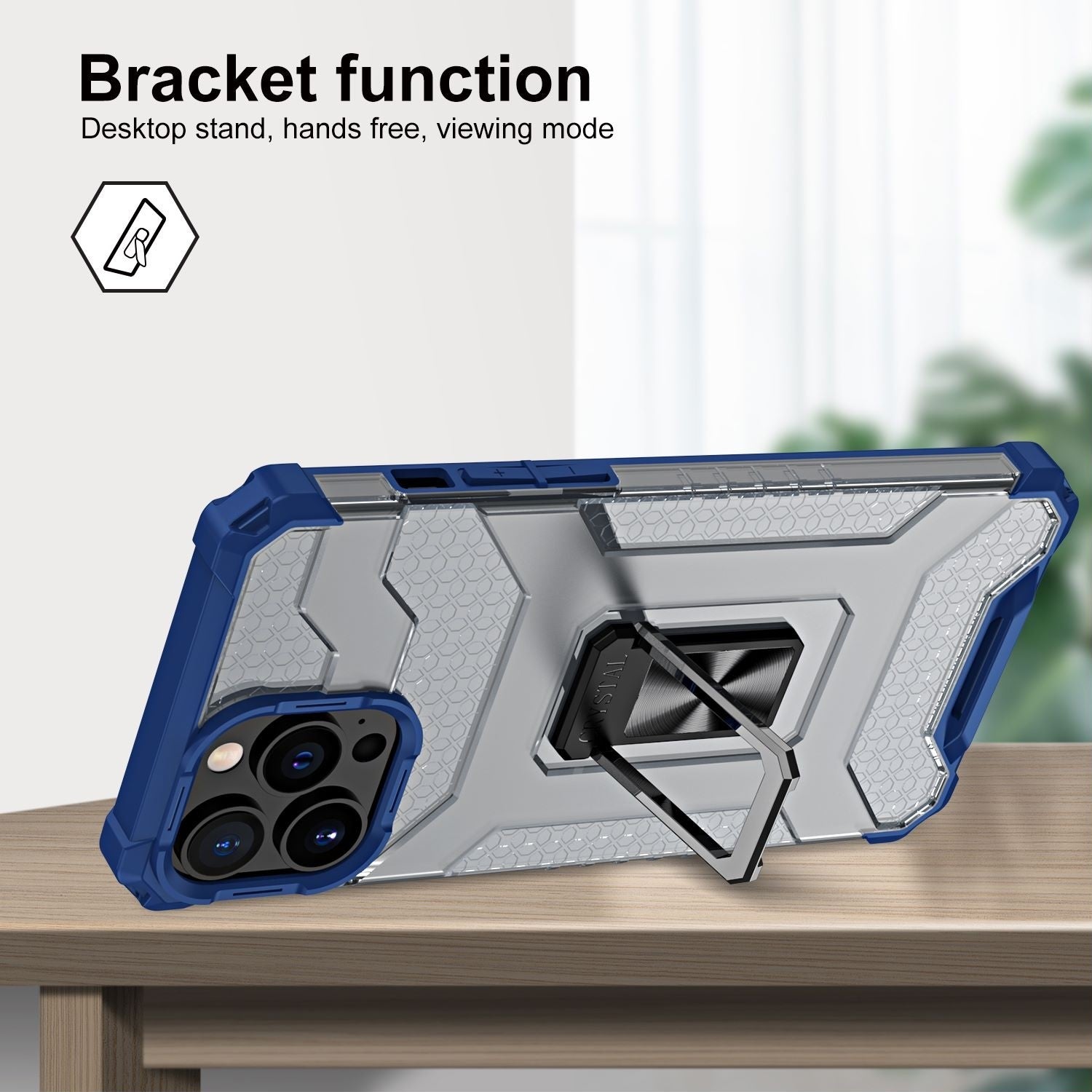 Husa de protectie Kaveny compatibila cu Apple iPhone 13 Pro Acrylic Armor cu suport Albastru