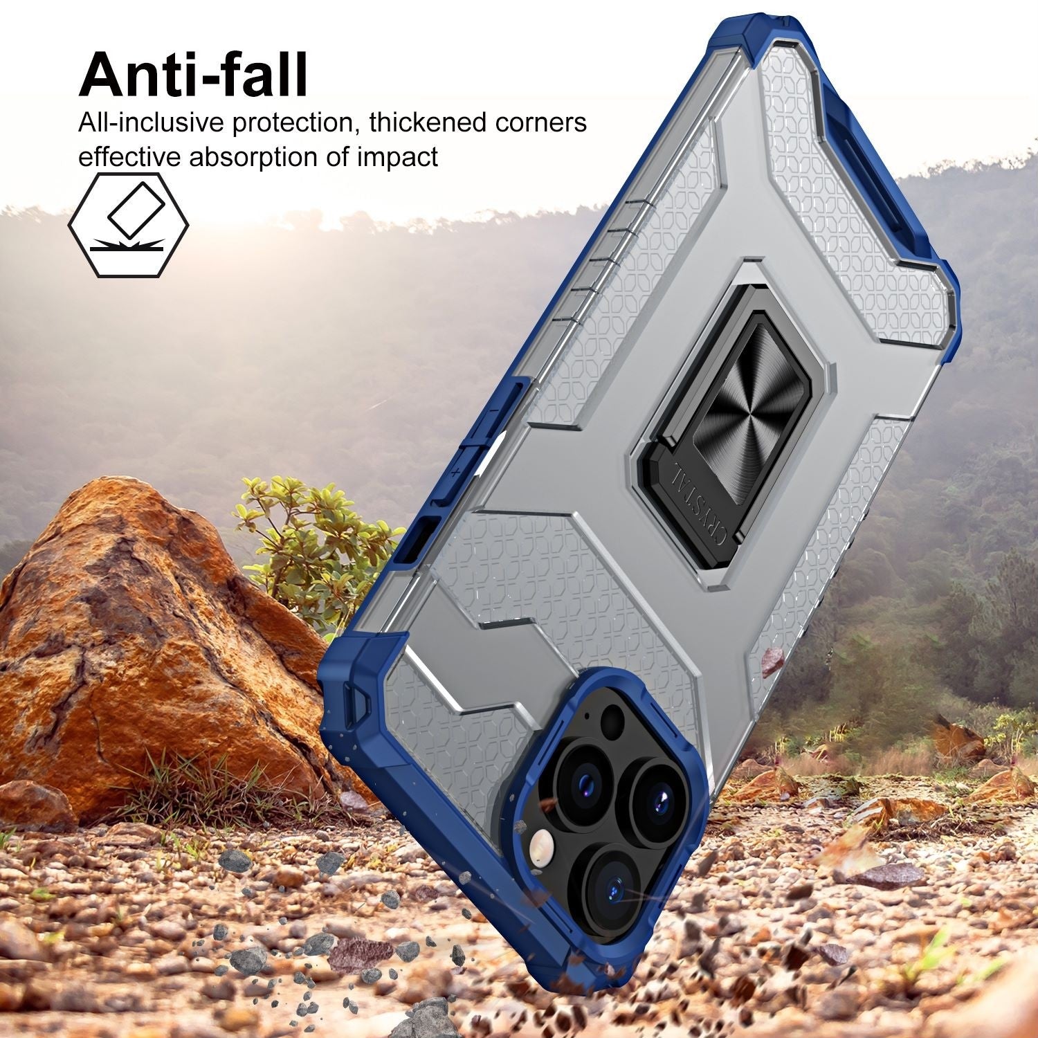 Husa de protectie Kaveny compatibila cu Apple iPhone 13 Pro Acrylic Armor cu suport Albastru