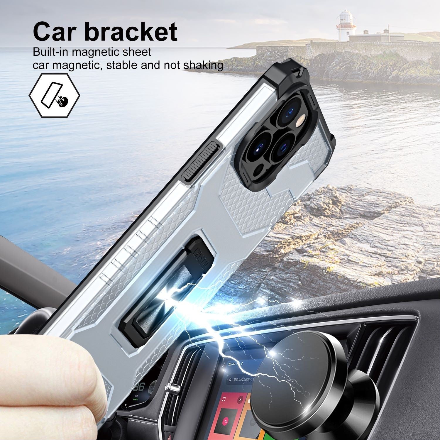 Husa de protectie Kaveny compatibila cu Apple iPhone 13 Pro Acrylic Armor cu suport Negru