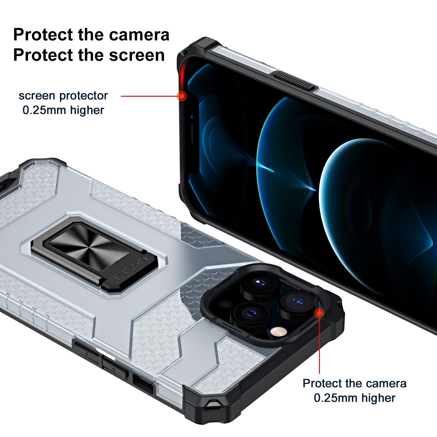 Husa de protectie Kaveny compatibila cu Apple iPhone 13 Pro Acrylic Armor cu suport Negru