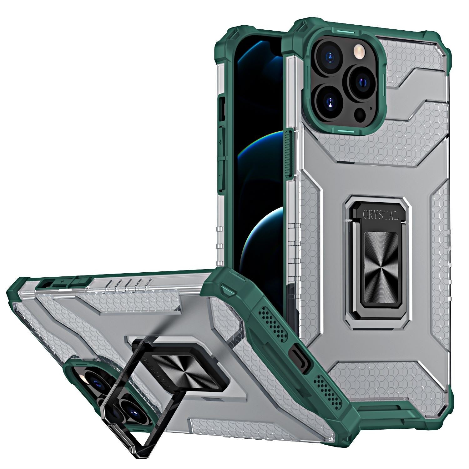 Husa de protectie Kaveny compatibila cu Apple iPhone 13 Pro Acrylic Armor cu suport Verde Inchis
