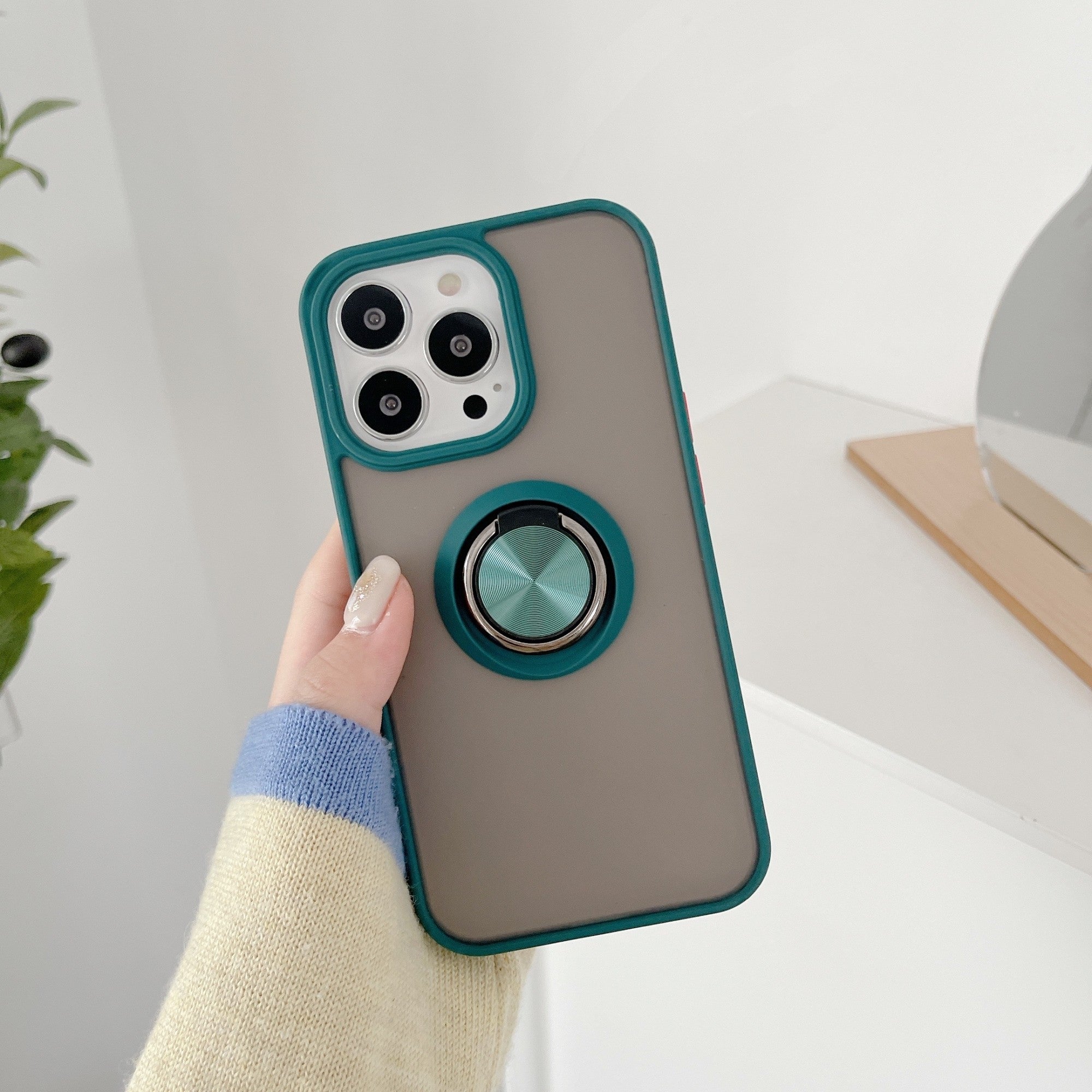 Husa de protectie Kaveny compatibila cu Apple iPhone 13 Pro,Defender cu prindere inel,Verde