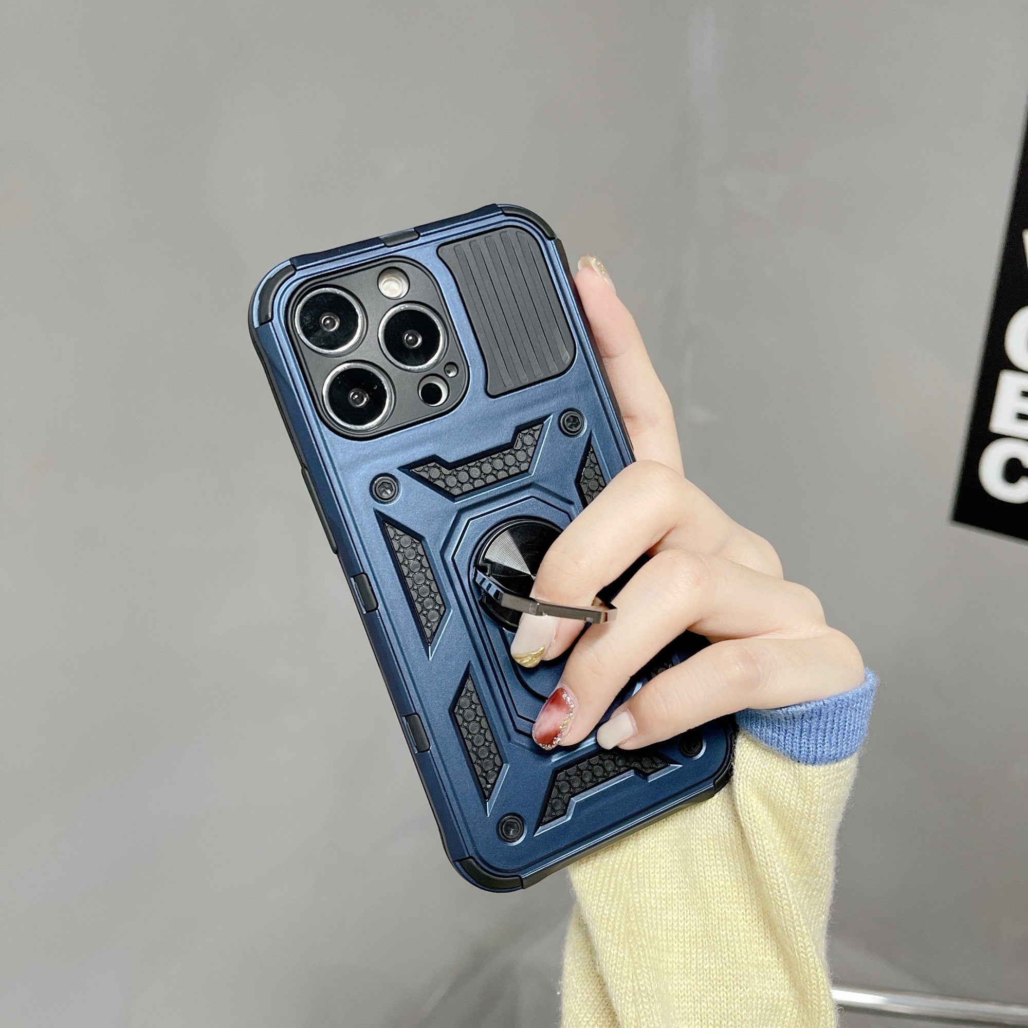 Husa de protectie Kaveny compatibila cu Apple iPhone 13 Pro Defender Model 4 cu suport,Albastru