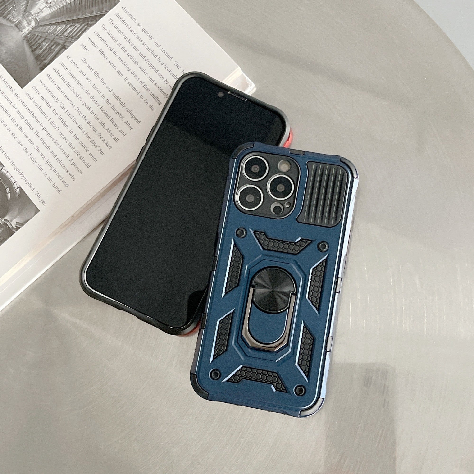 Husa de protectie Kaveny compatibila cu Apple iPhone 13 Pro Defender Model 4 cu suport,Albastru