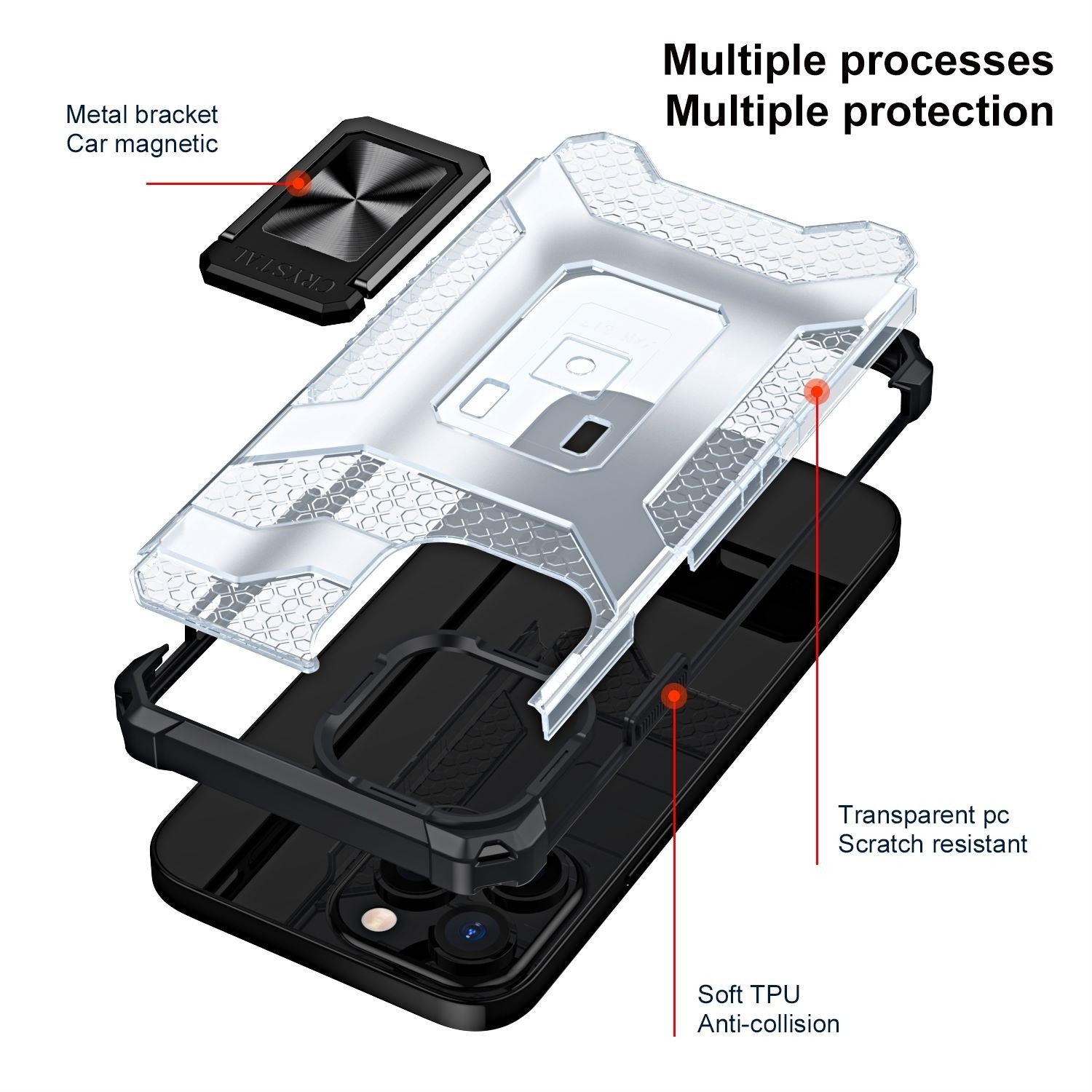 Husa de protectie Kaveny compatibila cu Apple iPhone 13 Pro Max Acrylic Armor cu suport Negru
