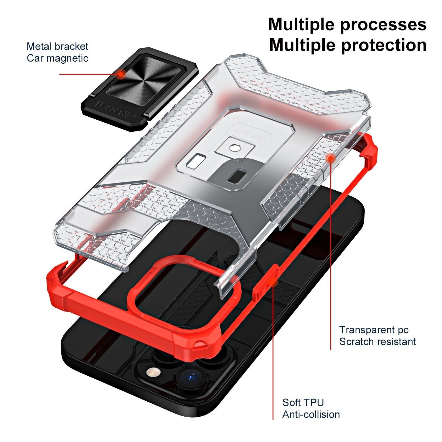 Husa de protectie Kaveny compatibila cu Apple iPhone 13 Pro Max Acrylic Armor cu suport Rosu