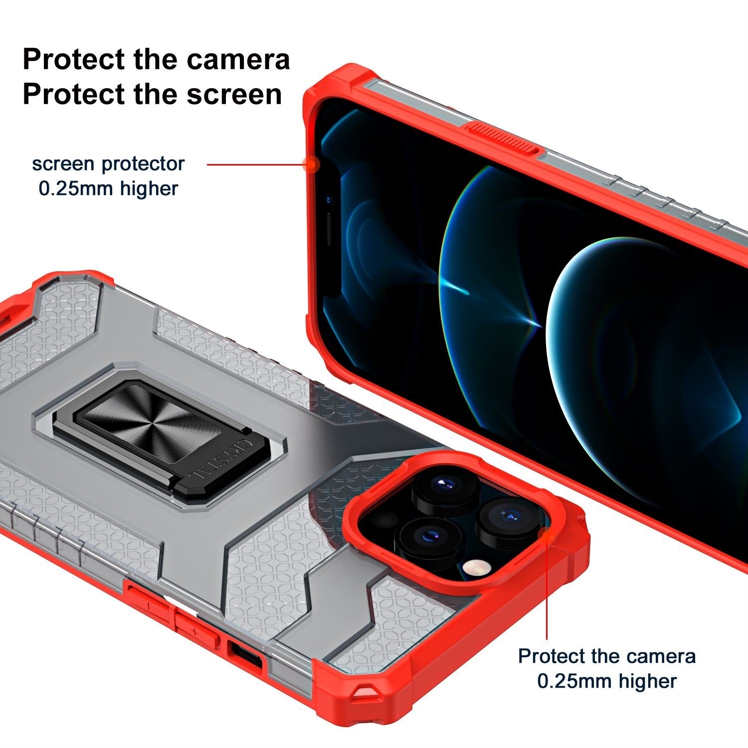 Husa de protectie Kaveny compatibila cu Apple iPhone 13 Pro Max Acrylic Armor cu suport Rosu