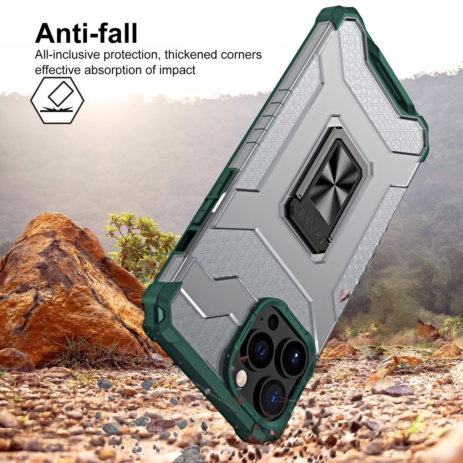 Husa de protectie Kaveny compatibila cu Apple iPhone 13 Pro Max Acrylic Armor cu suport Verde Inchis