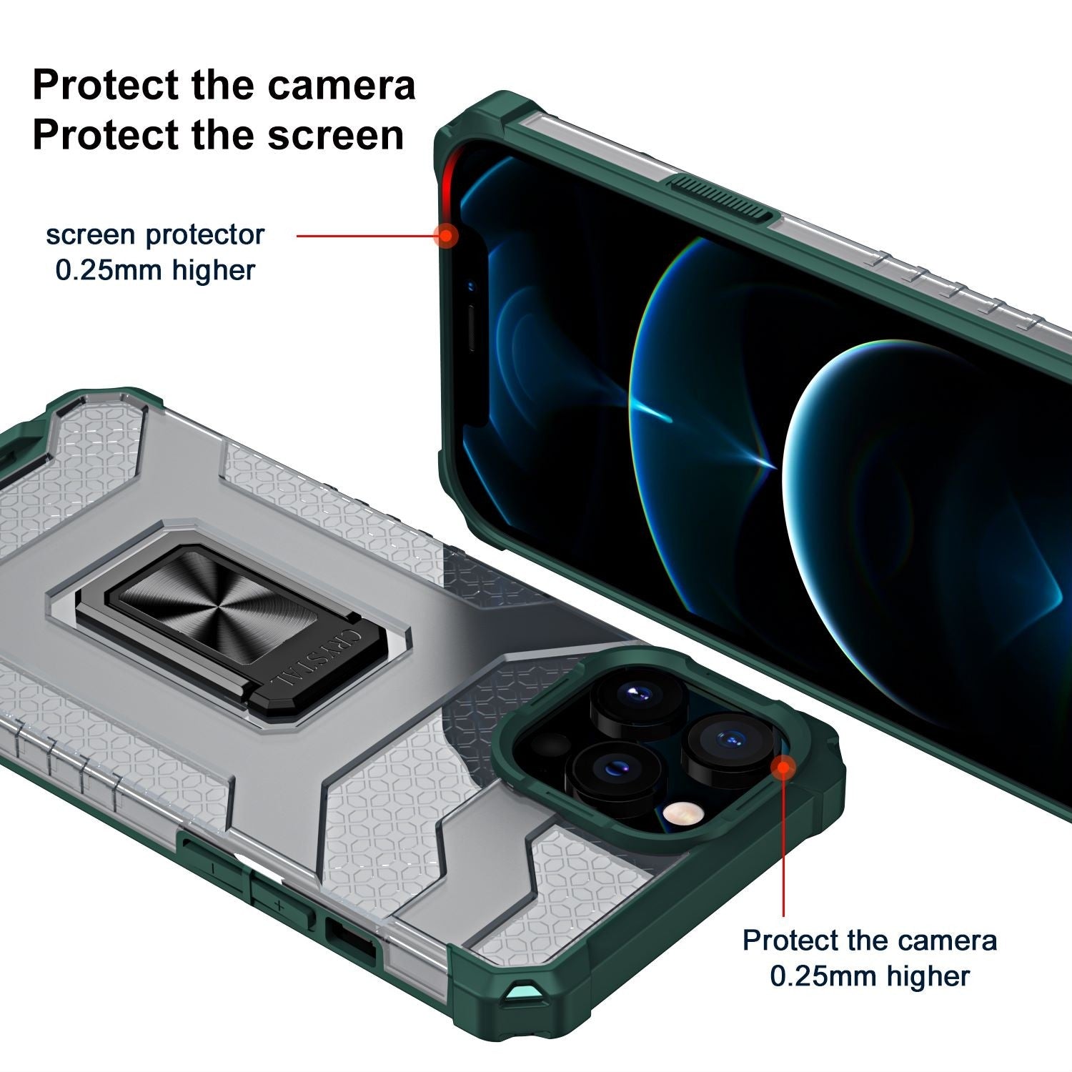 Husa de protectie Kaveny compatibila cu Apple iPhone 13 Pro Max Acrylic Armor cu suport Verde Inchis