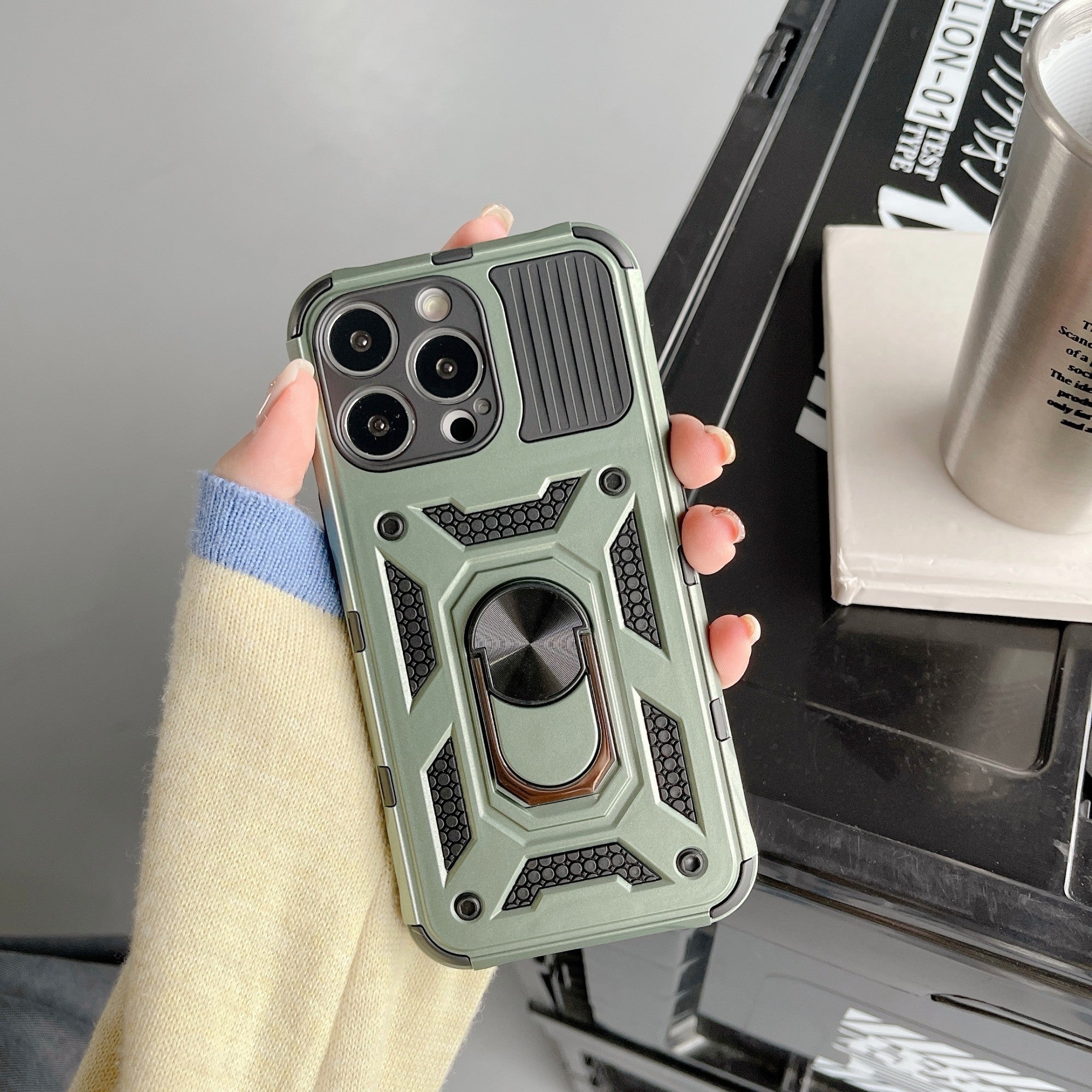 Husa de protectie Kaveny compatibila cu Apple iPhone 13 Pro Max Defender Model 4 cu suport,Verde