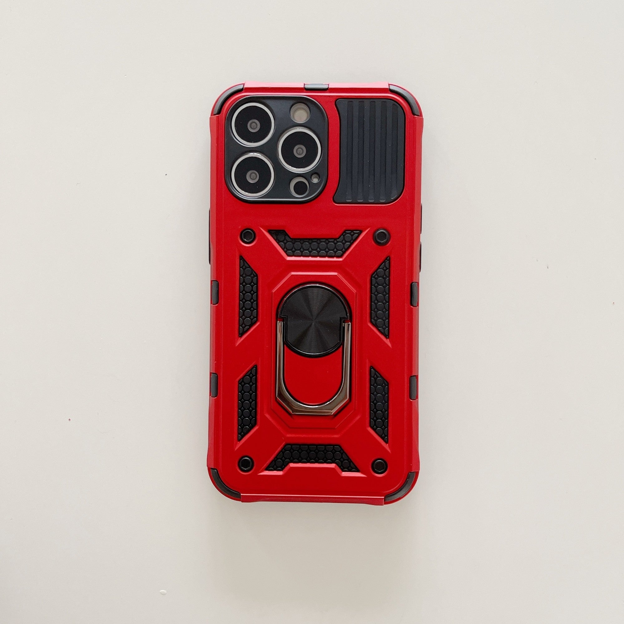 Husa de protectie, Kaveny, compatibila cu Apple iPhone 13 Pro Max Defender, Model 4 cu suport, Rosu