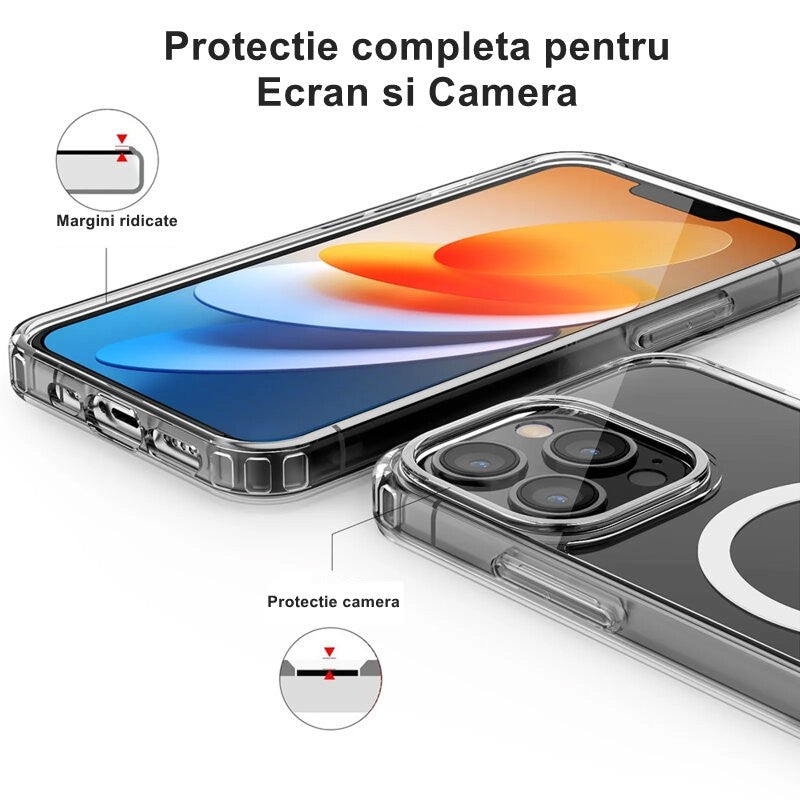 Husa de protectie Kaveny compatibila cu Apple iPhone 15 Pro, MagSafe Blister, gaura mare camera, transparenta