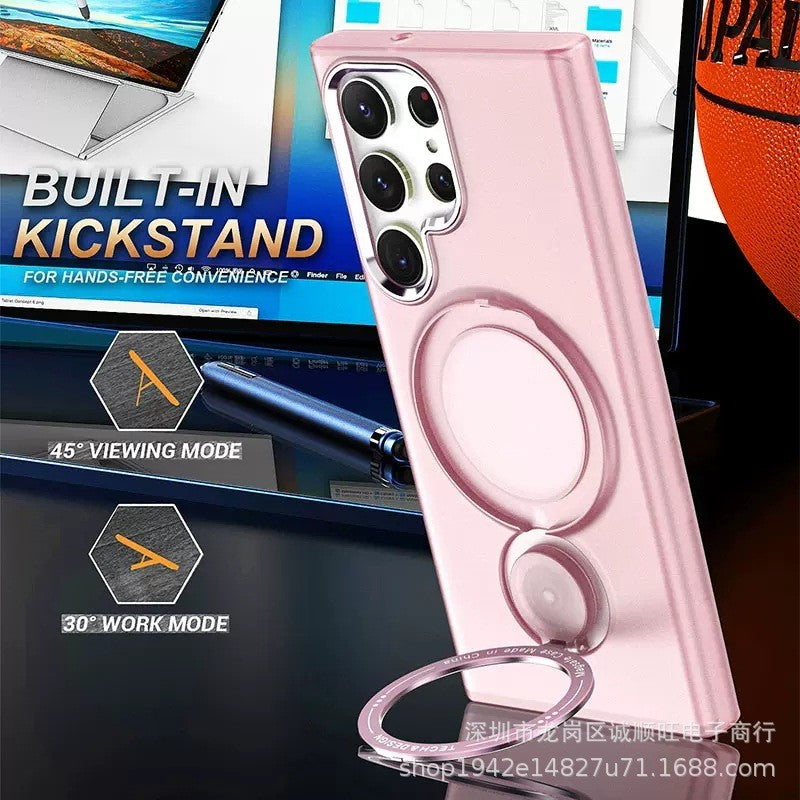 Husa de protectie Kaveny, cu incarcare Wireless, Tehnologie Magsafe, TPU, Inel magnetic rotativ cu functie de suport, pentru  Samsung Galaxy S23 , Rose Gold