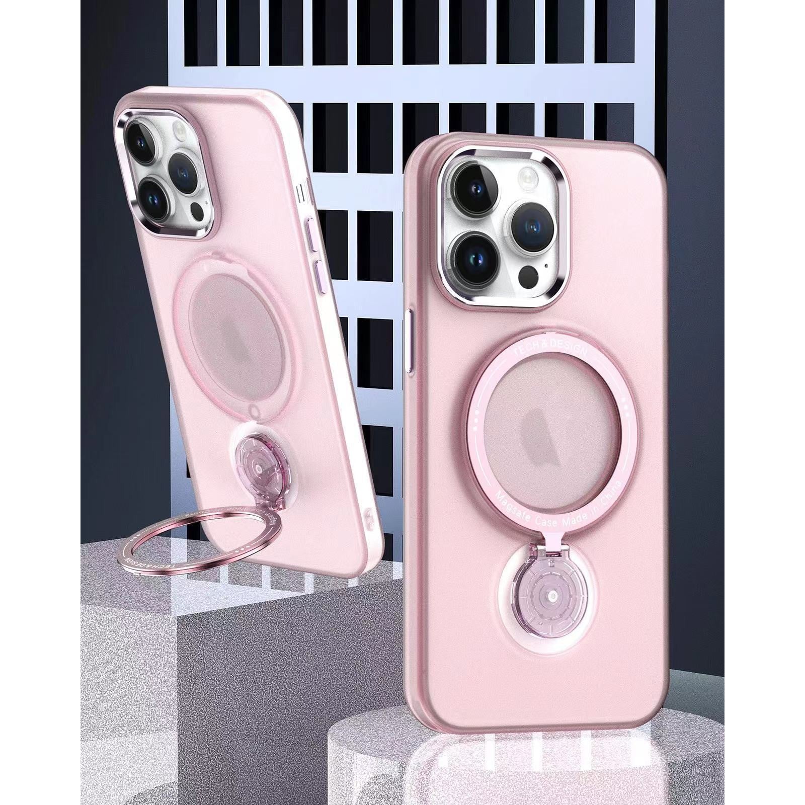 Husa de protectie Kaveny, cu incarcare Wireless, Tehnologie Magsafe, TPU, Inel magnetic rotativ cu functie de suport, pentru  Samsung Galaxy S23 Ultra , Rose Gold