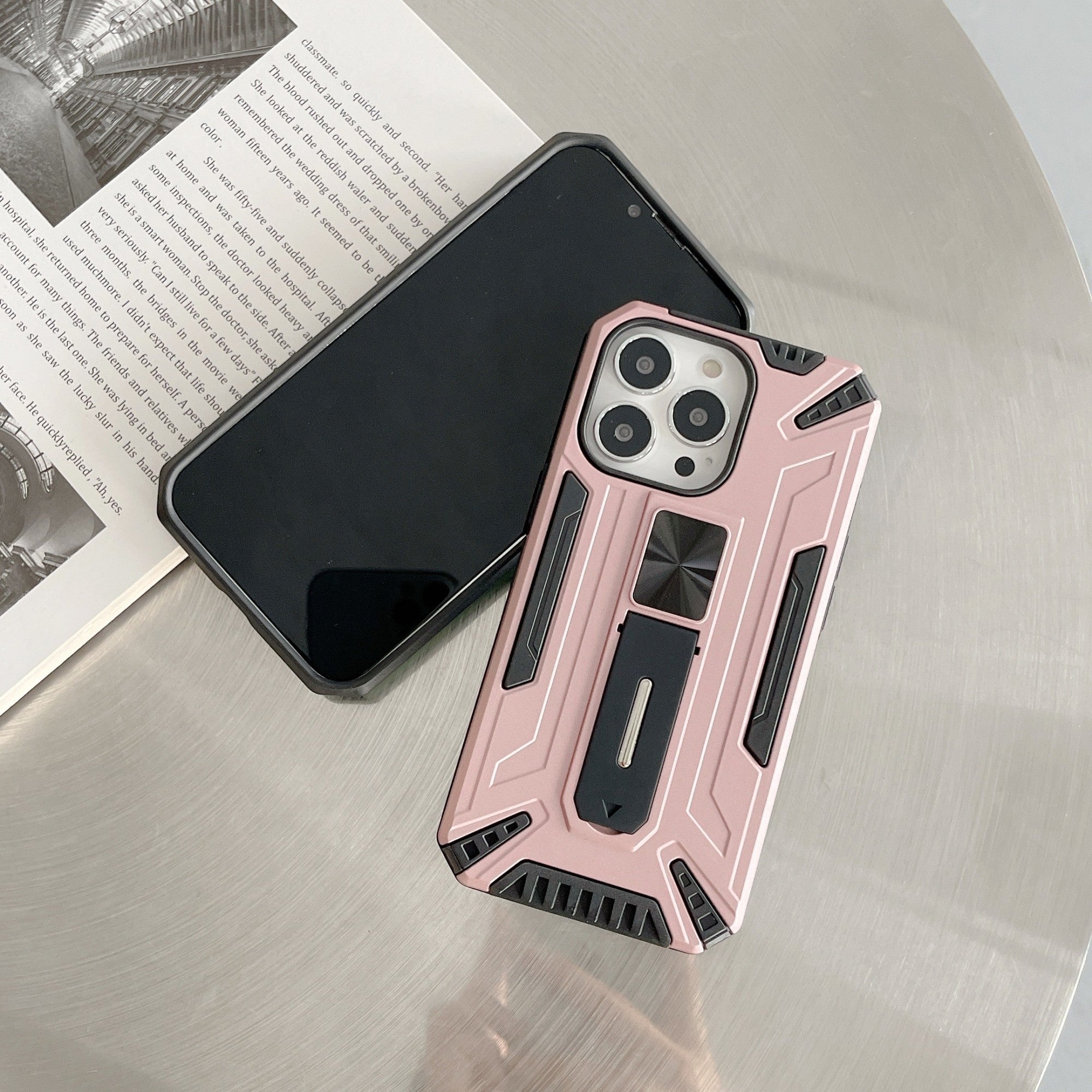 Husa de protectie Kaveny pentru Apple iPhone 13 Pro Defender Sergeant Brave cu suport,Roz Auriu
