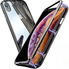Husa de Protectie, Kaveny, pentru Apple iPhone 7, Magnetic 360, Metal, cu Folie Sticla Inclusa, Negru