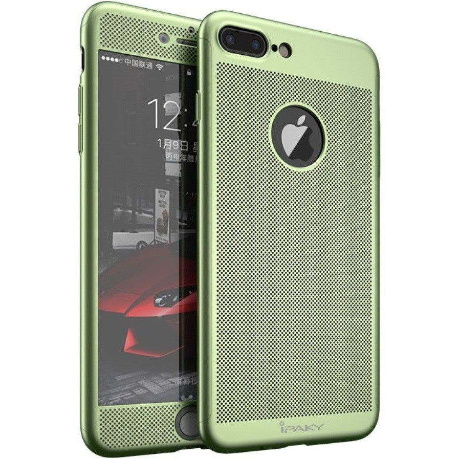 Husa de Protectie, Kaveny, pentru Apple iPhone 7 Plus, Full Cover 360 Air cu Gauri si Folie de Protectie, Plastic, Verde