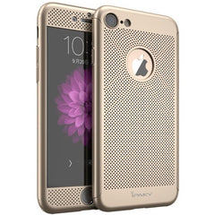 Husa de Protectie, Kaveny, pentru Apple iPhone 7 Plus, Full Cover 360 Air cu Gauri si Folie de Protectie, Plastic, Auriu
