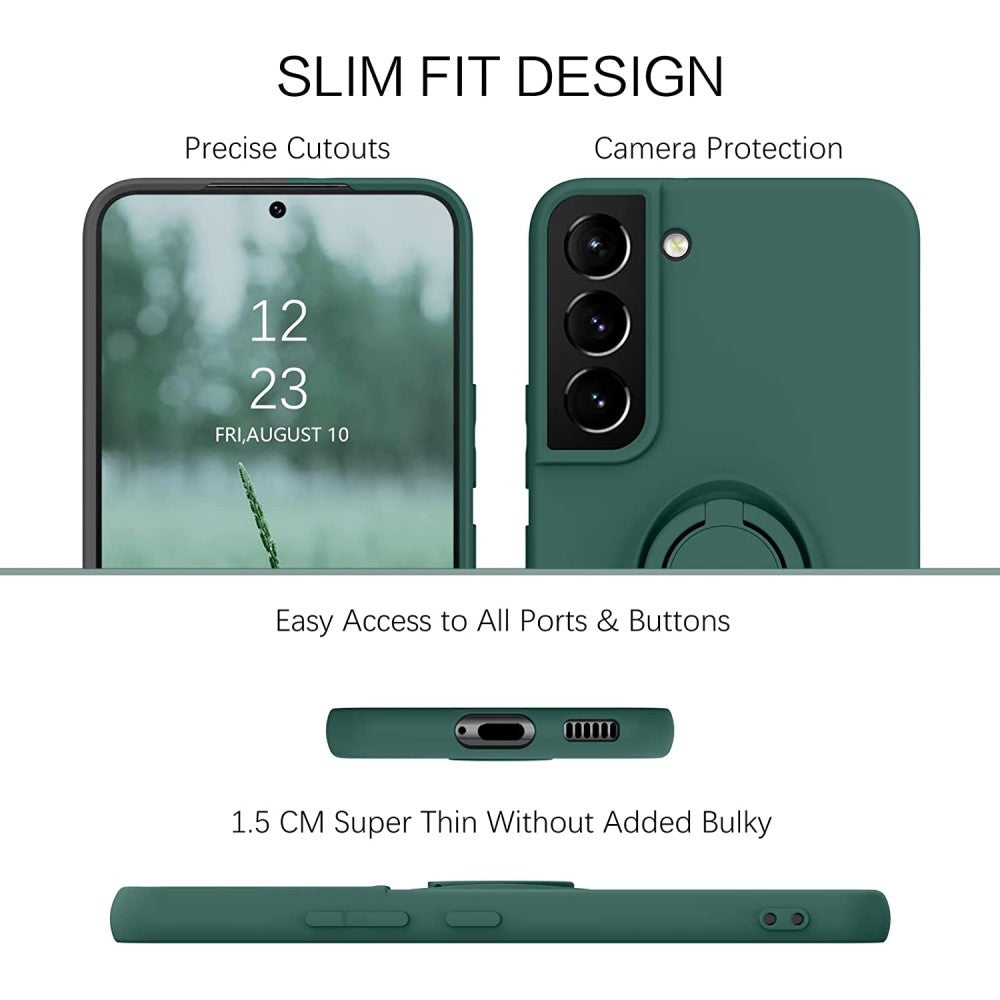Husa de Protectie, Kaveny, pentru Samsung Galaxy A52, Liquid Silicone Ring cu Suport Rotativ, Albastru