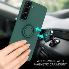 Husa de Protectie, Kaveny, pentru Samsung Galaxy A52, Liquid Silicone Ring cu Suport Rotativ, Albastru