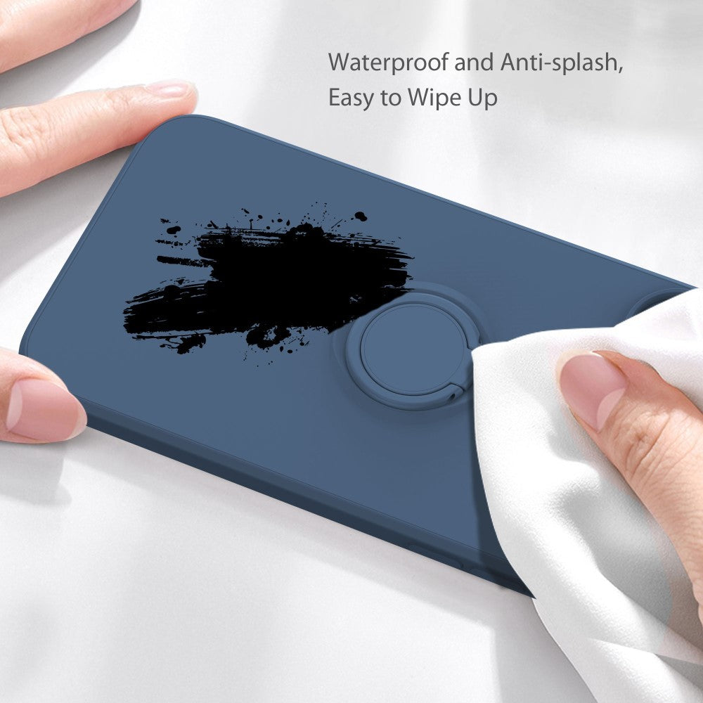 Husa de Protectie, Kaveny, pentru Samsung Galaxy A52, Liquid Silicone Ring cu Suport Rotativ, Albastru