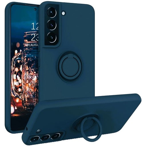 Husa de Protectie, Kaveny, pentru Samsung Galaxy A52, Liquid Silicone Ring cu Suport Rotativ, Albastru