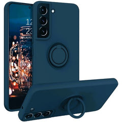 Husa de Protectie, Kaveny, pentru Samsung Galaxy A52, Liquid Silicone Ring cu Suport Rotativ, Albastru