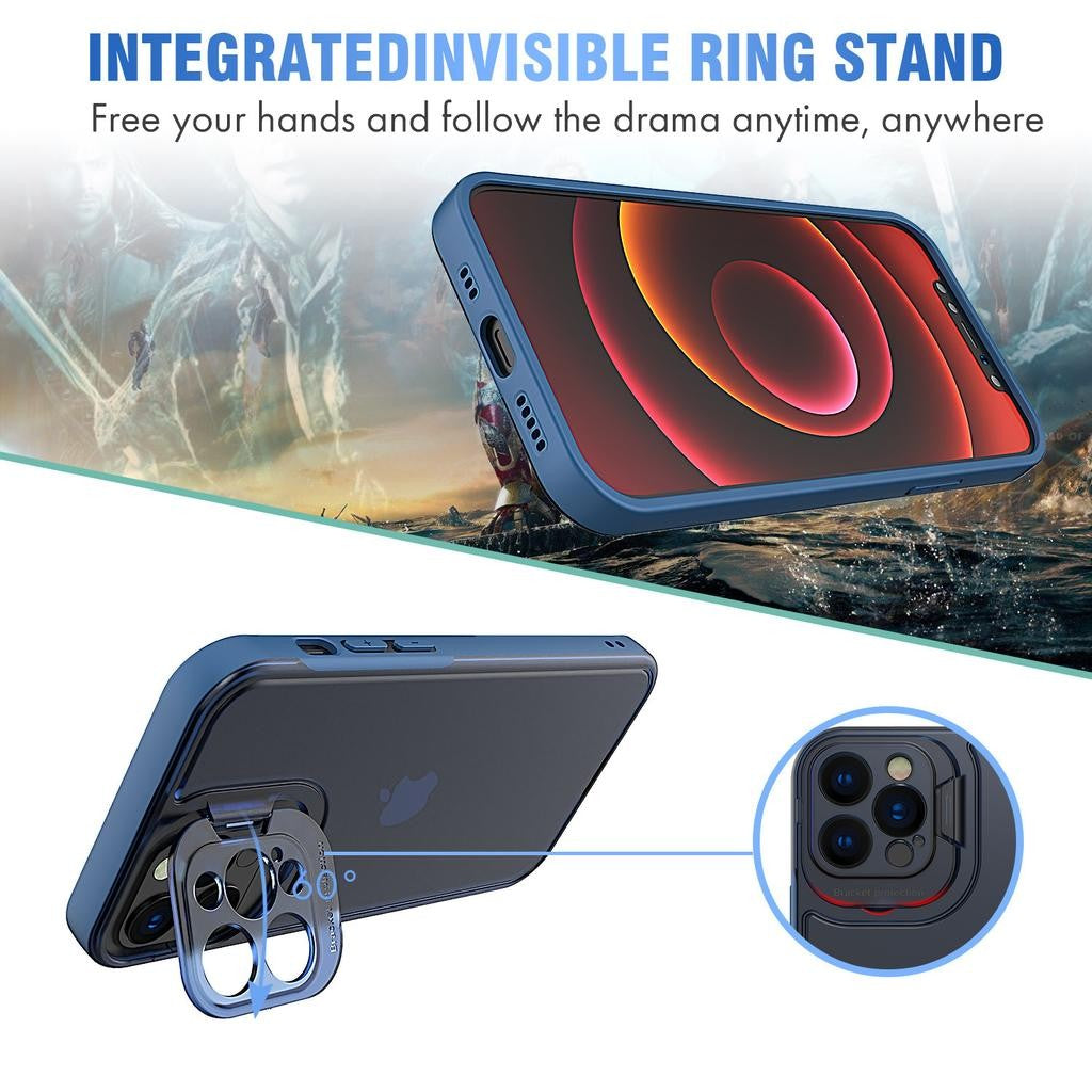 Husa de protectie pentru Apple iPhone 14 Pro, Kaveny, Bracket series cu suport si protectie pentru camera, Albastru