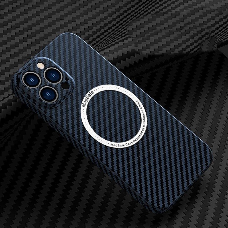 Husa de protectie pentru iPhone 14, Kaveny, Magnetica, MagSafe, Carbon Fiber Protectie Antisoc, Albastru